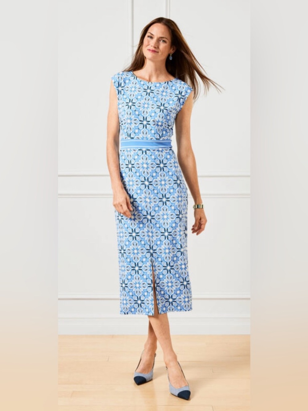 Talbots Women’s Effortless Jersey Midi Dress Allure Medallion Sz 14 Summer